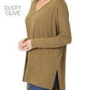 Small Dusty Olive V-Neck Side Slit Tunic | S-XL | Loose Fit | Ultra-Soft Fabric | Oversized Design