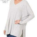 Small Heather Grey V-Neck Side Slit Tunic | S-XL | Loose Fit | Ultra-Soft Fabric | Oversized Design