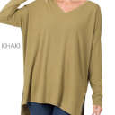 Large Khaki V-Neck Side Slit Tunic | S-XL | Loose Fit | Ultra-Soft Fabric | Oversized Design