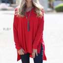 Small Ruby V-Neck Side Slit Tunic | S-XL | Loose Fit | Ultra-Soft Fabric | Oversized Design