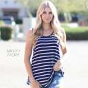 Small Navy Ivory Striped Flowy Tank | S-XL | Versatile Layering Top | Soft Fabric