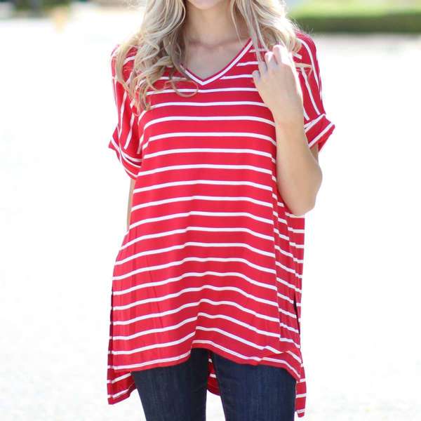 Cuffed Sleeve Striped Tunic | S-XL | Favorite Go-To Tee | Stylish Cuffed Sleeves | Perfect for Jeans or Leggings | Available in Various Colors