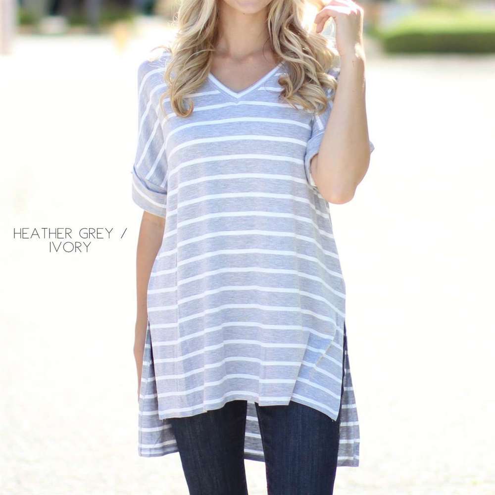 Cuffed Sleeve Striped Tunic | S-XL | Favorite Go-To Tee | Stylish Cuffed Sleeves | Perfect for Jeans or Leggings | Available in Various Colors