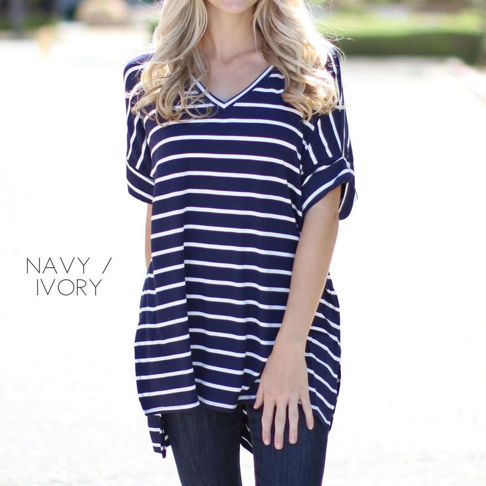 Cuffed Sleeve Striped Tunic | S-XL | Favorite Go-To Tee | Stylish Cuffed Sleeves | Perfect for Jeans or Leggings | Available in Various Colors