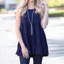 Small Navy Tiered Sleeveless Tunic | S-XL | Premium Fabric | Layered Design | Versatile Style