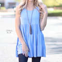 Large Spring Blue Tiered Sleeveless Tunic | S-XL | Premium Fabric | Layered Design | Versatile Style