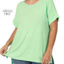 Small Green Mint Ribbed Flowy Top | S-XL | Ribbed Texture | Side Slits & Cuffed Sleeves | Everyday Essential