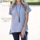 Small Heather Grey Ribbed Flowy Top | S-XL | Ribbed Texture | Side Slits & Cuffed Sleeves | Everyday Essential