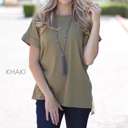 Small Khaki Ribbed Flowy Top | S-XL | Ribbed Texture | Side Slits & Cuffed Sleeves | Everyday Essential