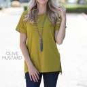 Small Olive Mustard Ribbed Flowy Top | S-XL | Ribbed Texture | Side Slits & Cuffed Sleeves | Everyday Essential