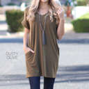 Medium Dusty Olive Cuffed Pocket Tunic | S-XL | Versatile Design | Cuffed Sleeves | Everyday Essential