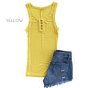 Small Yellow Henley Button Tank | S-3XL | Trendy Ribbed Fabric | Button-Neck Design | Raw Seam Accents | Wardrobe Staple