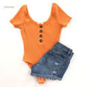 Large Citrus Orange Short Sleeve Layering Bodysuit | S-L | Button Detail | Ribbed Design | Snap Closure