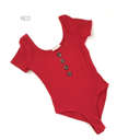 Medium Red Short Sleeve Layering Bodysuit | S-L | Button Detail | Ribbed Design | Snap Closure