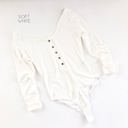 Large Soft White Long Sleeve Henley Bodysuit | S-XL | Trendy Winter Layering | Button Detailing | Ribbed Design | Snap Closure