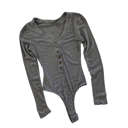 Small Heather Grey Long Sleeve Button Bodysuit | S-XL | Trendy V-Neck Design | Snap Button Closure | Wardrobe Staple