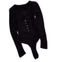 Small Black Long Sleeve Button Bodysuit | S-XL | Trendy V-Neck Design | Snap Button Closure | Wardrobe Staple