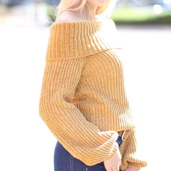 Bubble Sleeve Chenille Sweater | S-L | Off the Shoulder | Chenille Knit | Peasant Sleeves