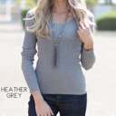 Large Heather Grey Classic Layering Sweater | S-XL | Ribbed Design | Fitted Stretch