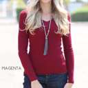 Large Magenta Classic Layering Sweater | S-XL | Ribbed Design | Fitted Stretch