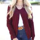 Small Burgundy Classic Cardigan | S-L | Button Front | Year-Round Staple | Soft Viscose Blend