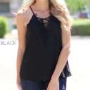 Medium Black Boho Lace Top | S-L | Halter Cami | Lace-Up & Trim Details | Bohemian Style