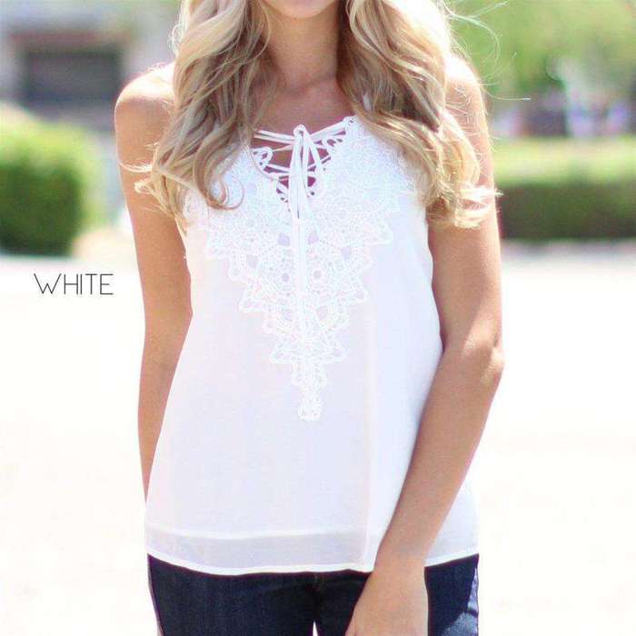 Boho Lace Top | S-L | Halter Cami | Lace-Up & Trim Details | Bohemian Style