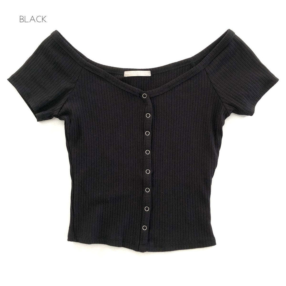 Snap Button Ribbed Top | S-L | Snap Button Design | Ribbed Texture | Soft Fabric