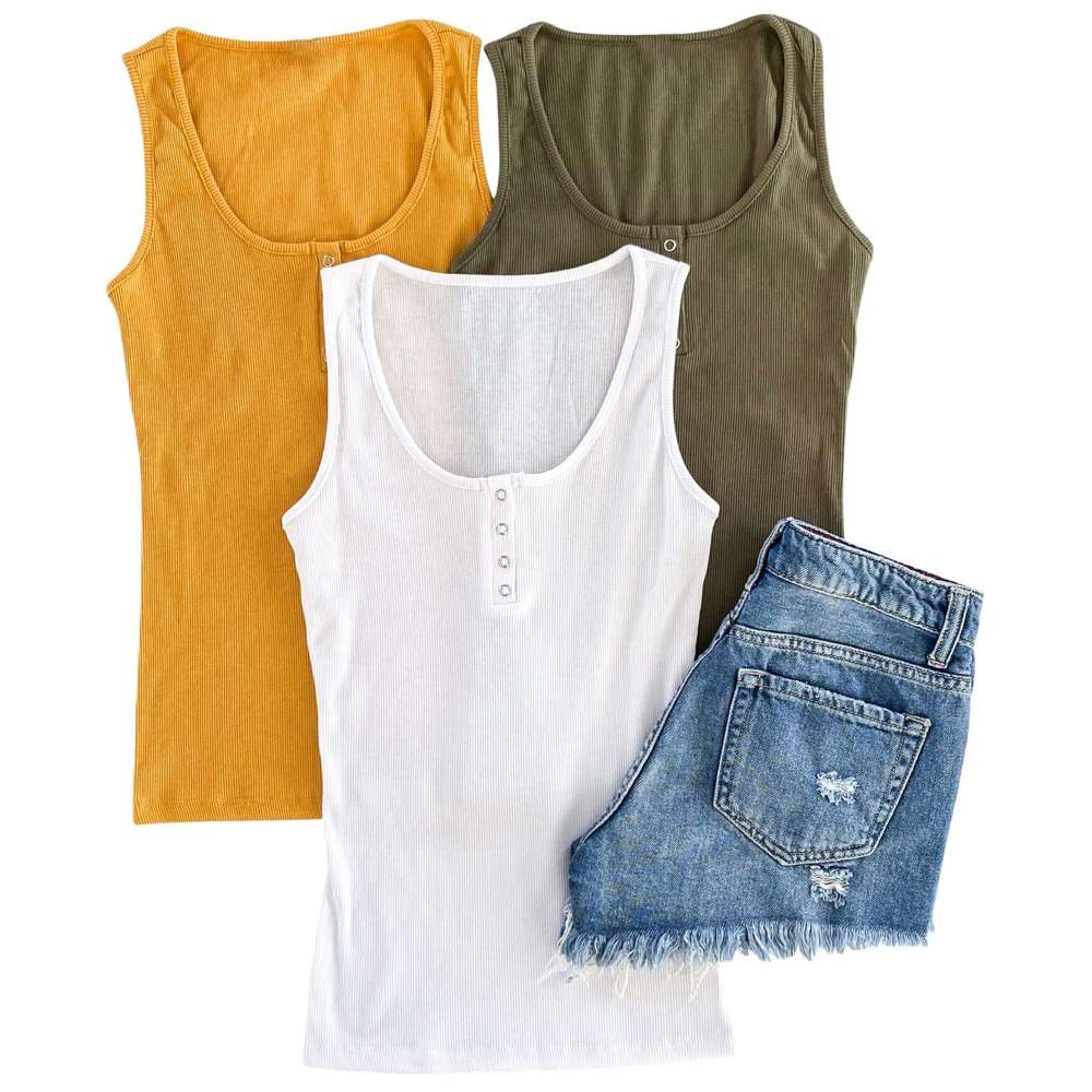 Snap Button Tank | S-L | Ribbed Fabric | Snap Button Detail | Wardrobe Essential