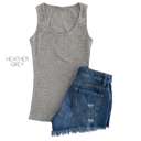 Large Light HeatherGrey Snap Button Tank | S-L | Ribbed Fabric | Snap Button Detail | Wardrobe Essential