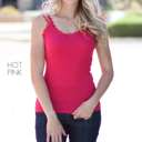 Large Hot Pink Ribbed Lace Tank | Small & Large | Lace Trim | Essential Layering Piece