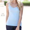 Large Ice Blue Ribbed Lace Tank | Small & Large | Lace Trim | Essential Layering Piece