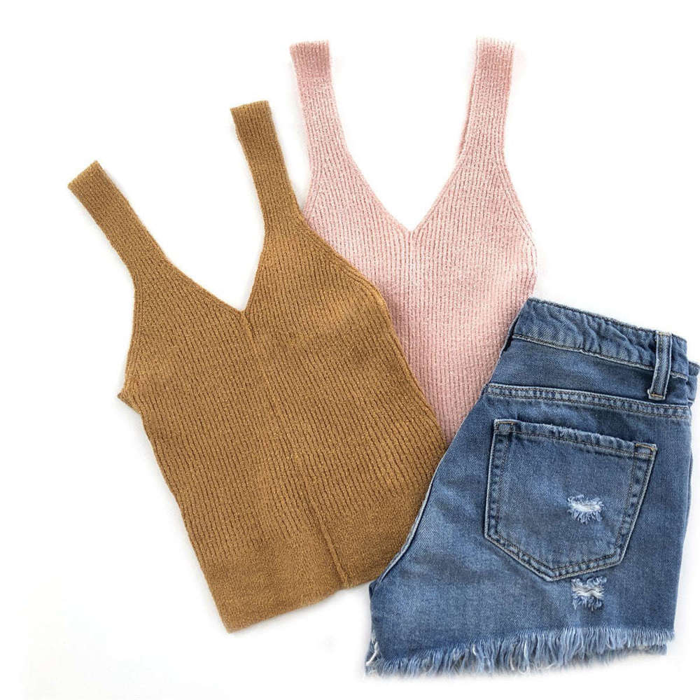 Ribbed Knit Tank | S-L | V-Neckline | Sleeveless Straps | Closet Staple