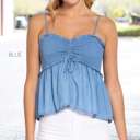 Large Blue Smocked Peplum Chambray Top | S-L | Smocked Bodice | Peplum Hem | Versatile Style