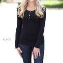 Small Black Snap Button Thermal Top | Cozy Thermal Fabric | Snap Button Detail | Winter Wardrobe Essential