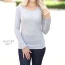 Small Heather Grey Snap Button Thermal Top | Cozy Thermal Fabric | Snap Button Detail | Winter Wardrobe Essential