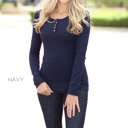 Small Navy Snap Button Thermal Top | Cozy Thermal Fabric | Snap Button Detail | Winter Wardrobe Essential