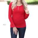 Small Red Snap Button Thermal Top | Cozy Thermal Fabric | Snap Button Detail | Winter Wardrobe Essential