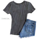 Small Charcoal Ribbed Henley Top | S-M | Button Neck Design | Trendy Ribbed Fabric | Wardrobe Staple