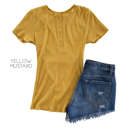 Medium Yellow Mustard Ribbed Henley Top | S-M | Button Neck Design | Trendy Ribbed Fabric | Wardrobe Staple