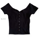 Large Black Snap Button Shoulder Detail Top | S-L | Off-the-Shoulder Style | Ribbed Fabric | Button Accent