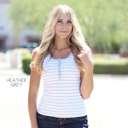 Large Heather Grey Striped Henley Tank