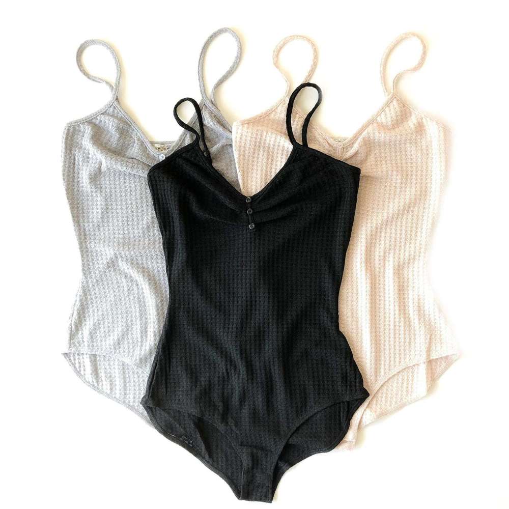 Waffle Knit Bodysuit | M-L | Waffle Texture | Snap Closure | Essential Layer