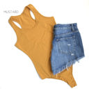 Small Mustard Layering Scoop Neck Bodysuit | S-L | Scoop Neckline | Snap Button Closure | Wardrobe Staple