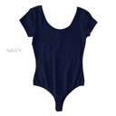 Medium Navy Short Sleeve Bodysuit | S-XL | Trendy Round Neck Design | Snap Button Closure | Wardrobe Staple