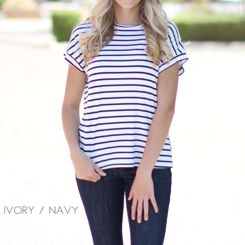 Striped Tee | S-XL | Favorite Go-To Style | Versatile Design | Perfect for Jeans or Leggings | Available in Various Colors