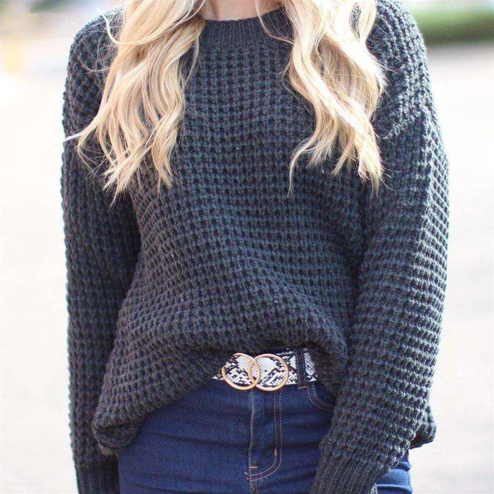 Chunky Knit Sweater | Classic Cozy Design | Waffle Knit Texture | Ribbed Detailing | Favorite for Cooler Months