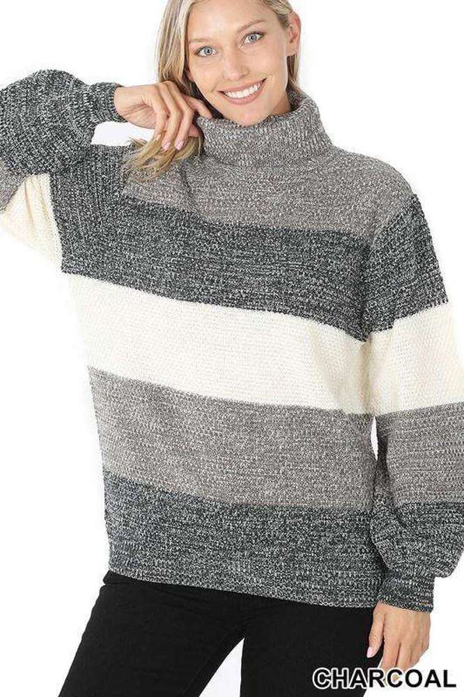 Heather Block Sweater | S-XL | Turtle Neck | Color Block Design | Cozy Knit