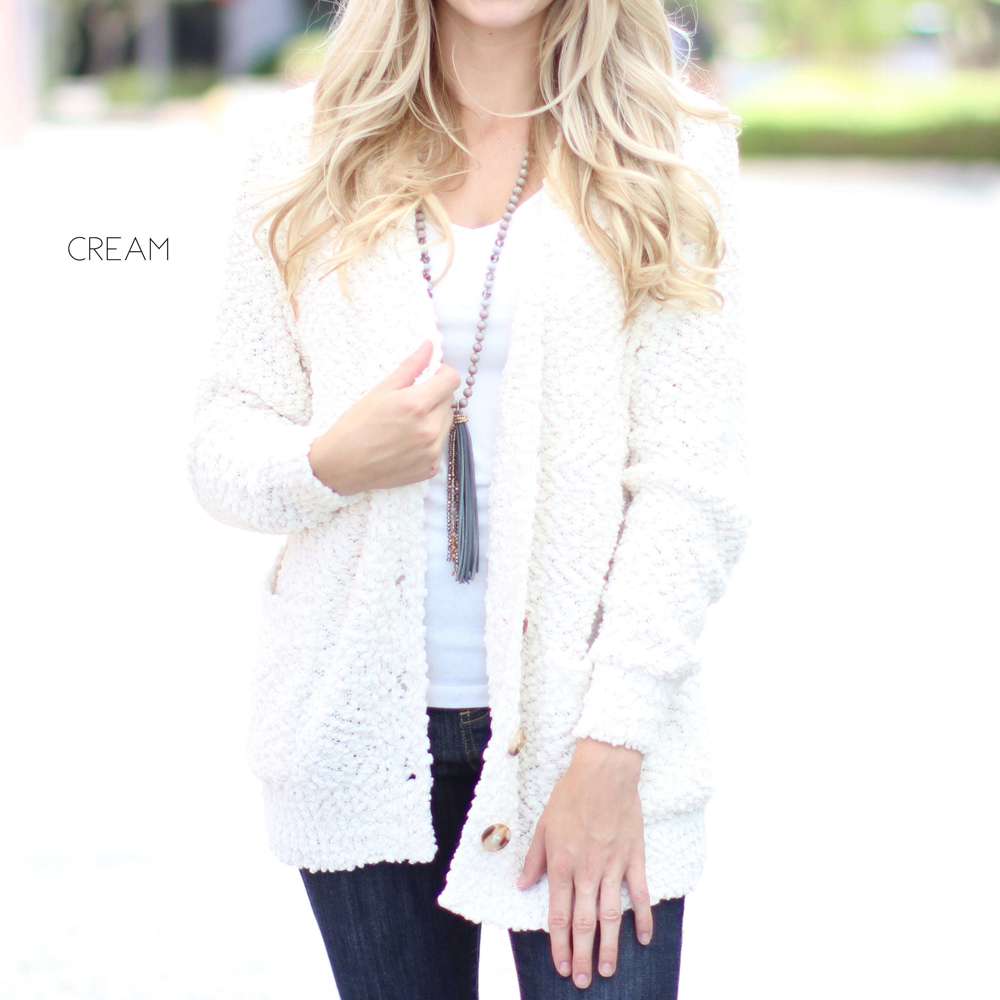 Cozy Button Cardigan | S-XL | Ultra-Soft | Popcorn Design | Pockets