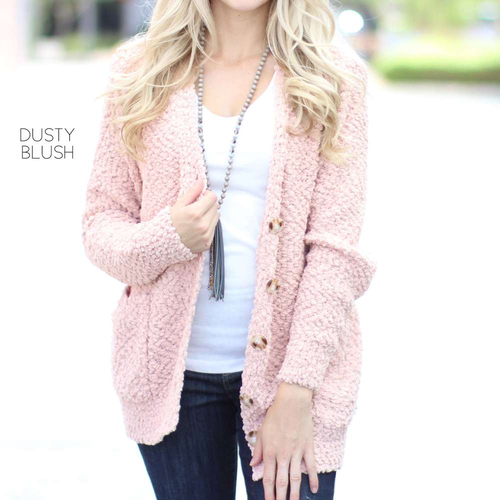 Cozy Button Cardigan | S-XL | Ultra-Soft | Popcorn Design | Pockets